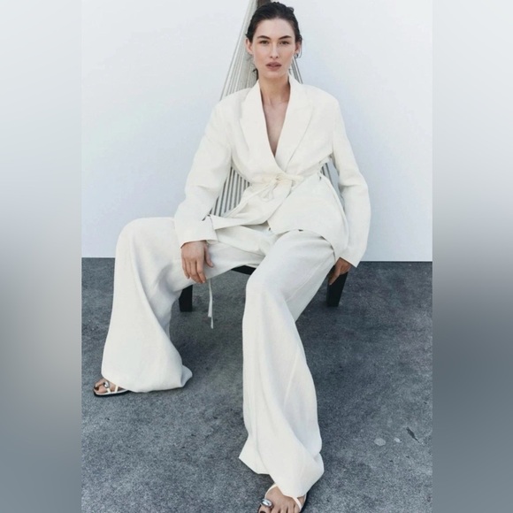 NWT ZARA LINEN BLEND PLEATED PANTS ZW COLLECTION Ecru Size S - Picture 2 of 12